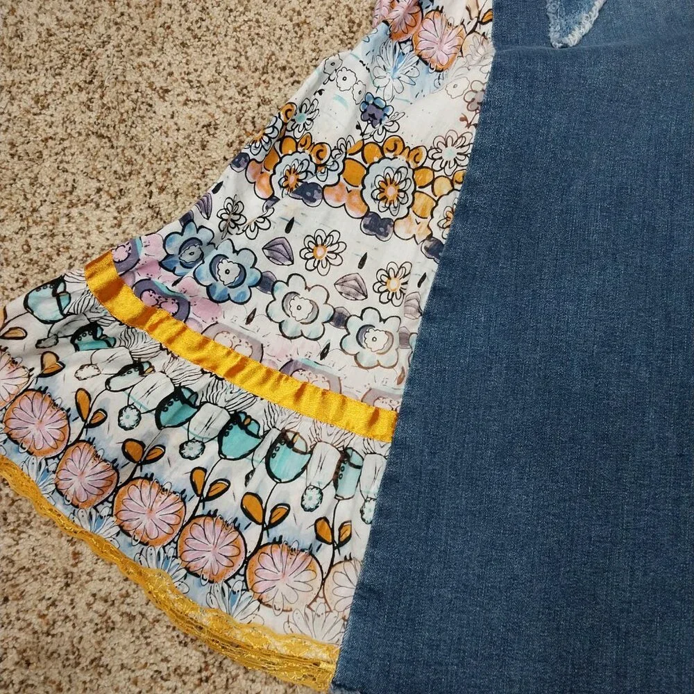 3788 Size 18 Upcycled Lee Blue and Orange Bell-Bottoms. - Picture 2 of 6